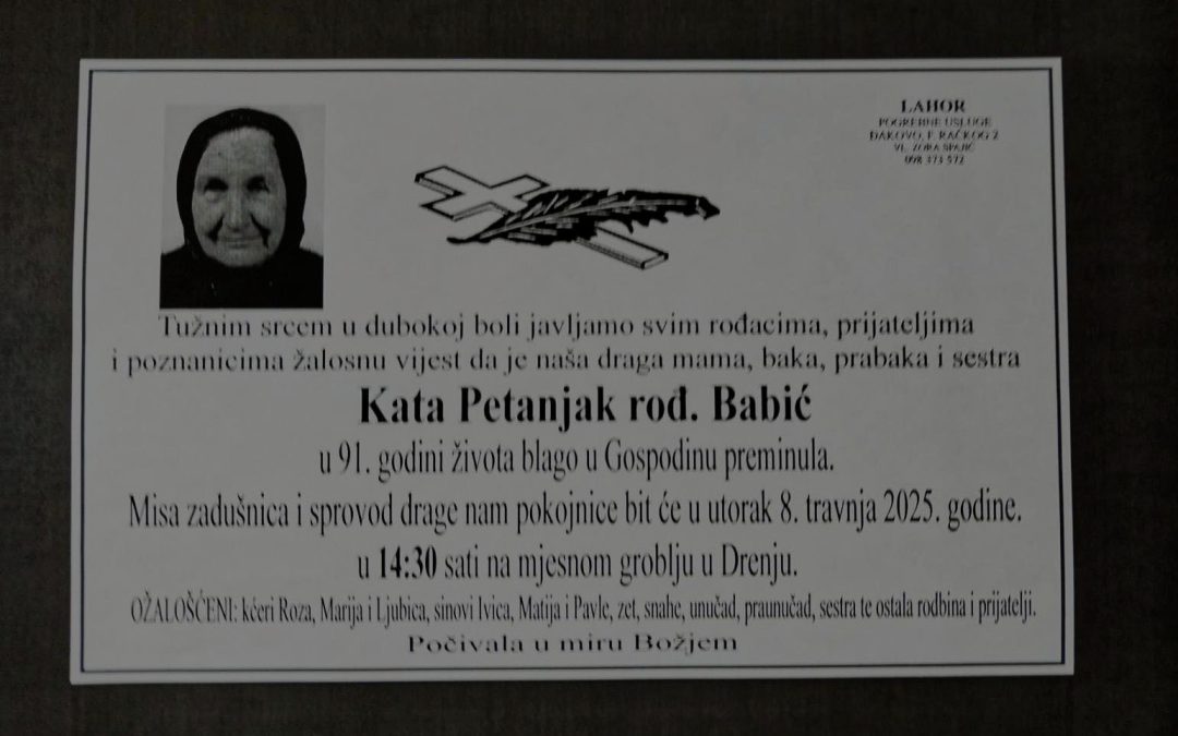 Preminula Kata Petanjak, majka biskupa Ivice